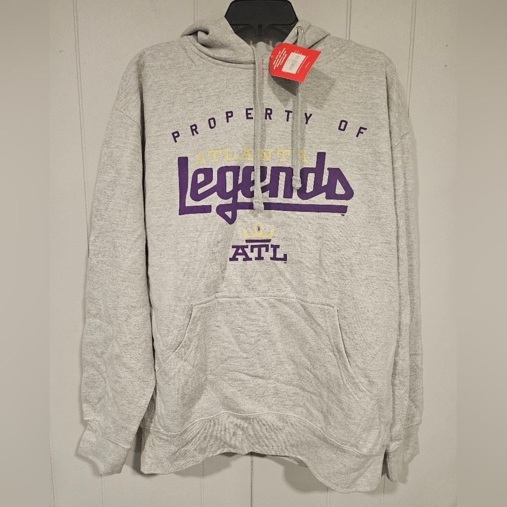GIII Sports Atlanta Legends AAF Gray Hooded Sweatshirt Sz Large Pouch Pocket NWT